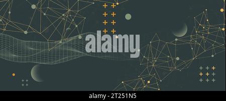 Abstract  background with wireframe waves. 3D surface. Vector Stock Vector