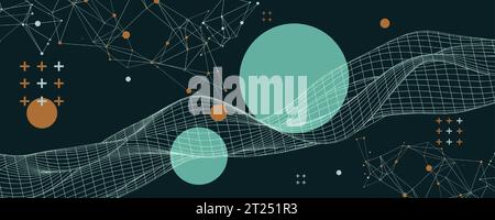 Abstract  background with wireframe waves. 3D surface. Vector Stock Vector