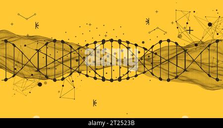 Abstract futuristic wireframe background for design works. Science template, wallpaper or banner with a DNA molecules. Stock Vector