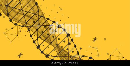 Abstract futuristic wireframe background for design works. Science template, wallpaper or banner with a DNA molecules. Stock Vector