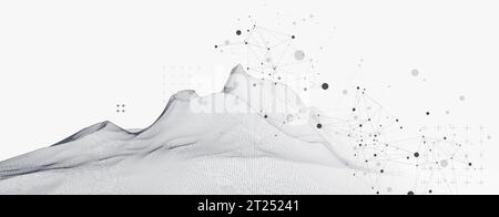 Abstract wireframe mountain background. Modern science or technology art elements. Surface illustration. Stock Vector