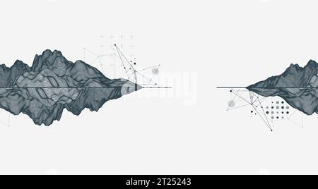 Trendy abstract wireframe background. Modern science or technology art elements. Surface illustration. Vector. Stock Vector