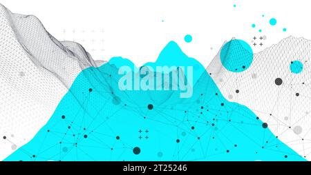 Abstract wireframe mountain background. Modern science or technology art elements. Surface illustration. Vector Stock Vector