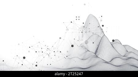 Abstract wireframe mountain background. Modern science or technology art elements. Surface illustration. Stock Vector