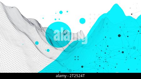 Abstract wireframe mountain background. Modern science or technology art elements. Surface illustration. Vector Stock Vector