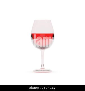 Glass with red wine isolated on white background. Front view, 3D rendering. Stock Photo