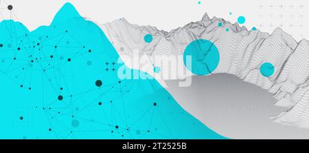 Abstract wireframe mountain background. Modern science or technology art elements. Surface illustration. Vector Stock Vector