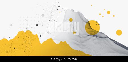 Abstract wireframe mountain background. Modern science or technology art elements. Surface illustration. Stock Vector
