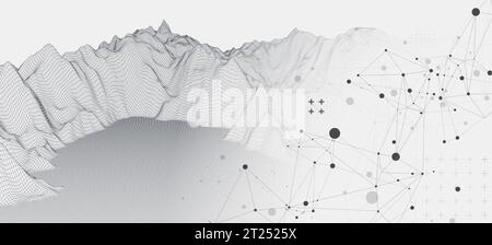 Abstract wireframe mountain background. Modern science or technology art elements. Surface illustration. Vector Stock Vector