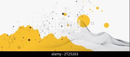 Abstract wireframe mountain background. Modern science or technology art elements. Surface illustration. Stock Vector