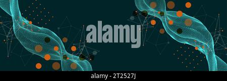 The abstract wave is made in a frame style in a bright gradient color. Template for science and technology presentation. Stock Vector