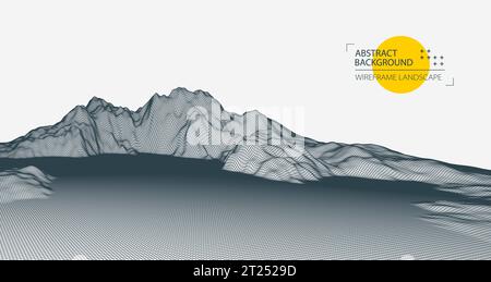 Abstract wireframe mountain background. Modern science or technology art elements. Surface illustration. Vector. Stock Vector