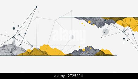 Abstract wireframe mountain background. Modern science or technology art elements. Surface illustration. Vector Stock Vector