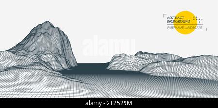 Abstract wireframe mountain background. Modern science or technology art elements. Surface illustration. Vector. Stock Vector