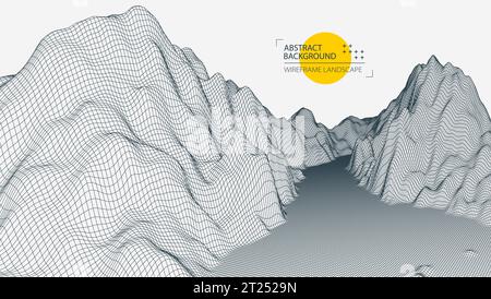Abstract wireframe mountain background. Modern science or technology art elements. Surface illustration. Vector. Stock Vector
