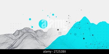 Abstract wireframe mountain background. Modern science or technology art elements. Surface illustration. Vector Stock Vector