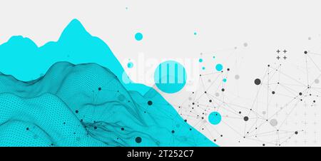 Abstract wireframe mountain background. Modern science or technology art elements. Surface illustration. Vector Stock Vector