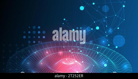 Template for science and technology presentation. Wireframe waves. Plexus style background. Stock Vector