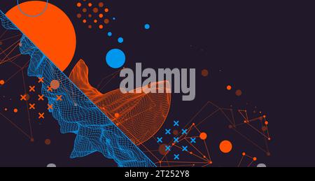 Trendy abstract wireframe mountain background. Modern science or technology art elements. Surface illustration. Vector. Stock Vector