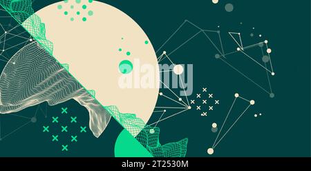Trendy abstract wireframe mountain background. Modern science or technology art elements. Surface illustration. Vector. Stock Vector