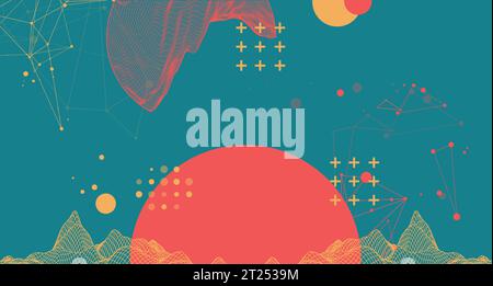 Trendy abstract wireframe mountain background. Modern science or technology art elements. Surface illustration. Vector. Stock Vector
