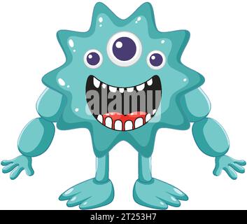 A cute and spiky blue alien monster with three eyes Stock Vector