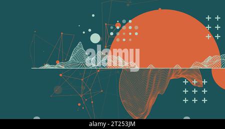 Trendy abstract wireframe mountain background. Modern science or technology art elements. Surface illustration. Vector. Stock Vector