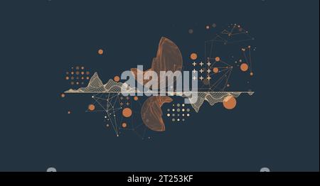 Trendy abstract wireframe mountain background. Modern science or technology art elements. Surface illustration. Vector. Stock Vector