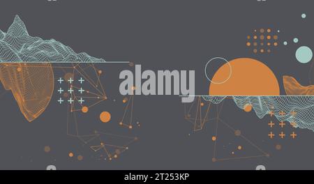 Trendy abstract wireframe mountain background. Modern science or technology art elements. Surface illustration. Vector. Stock Vector