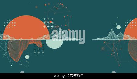 Trendy abstract wireframe mountain background. Modern science or technology art elements. Surface illustration. Vector. Stock Vector