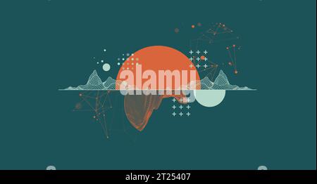 Trendy abstract wireframe mountain background. Modern science or technology art elements. Surface illustration. Vector. Stock Vector