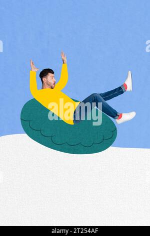 Composite collage picture image of funny male have fun scream tube slope fast park outside happy merry christmas new year theme x-mas Stock Photo