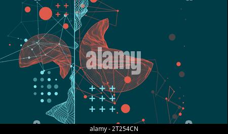 Trendy abstract wireframe mountain background. Modern science or technology art elements. Surface illustration. Vector. Stock Vector