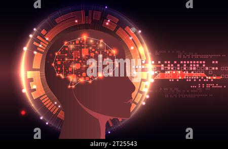 Artificial Intelligence. Technical background with a silhouette of a man. Big data concept. Machine cyber mind. Vector Stock Vector