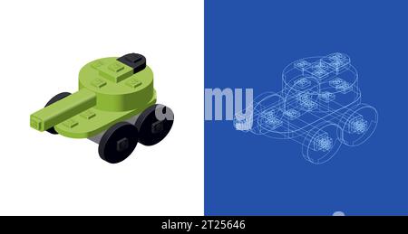 Concept with tank in isometric style for printing and decoration. Vector illustration. Stock Vector