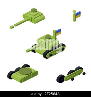 Concept with armored personnel carrier in isometric style for print and design.Vector illustration. Stock Vector