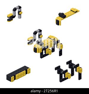 Concept with a robot dog with a hand in isometric style for printing and design.Vector illustration. Stock Vector