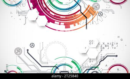 Abstract background. Scientific and technological concept with the use of technical elements formed in the shape of a circle. Vector Stock Vector
