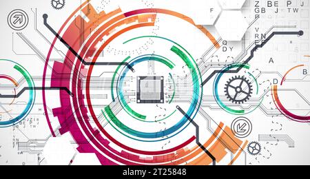 Abstract background. Scientific and technological concept with the use of technical elements formed in the shape of a circle. Vector Stock Vector