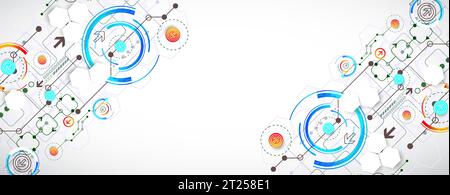 Abstract background with plexus effect. Scientific and technological concept with the use of technical elements formed in the shape of a circle. Vecto Stock Vector