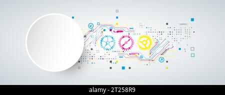 Abstract technological background with various elements. CMYK concept. Vector Stock Vector