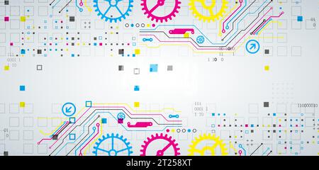 Abstract technological background with various elements. CMYK concept. Vector Stock Vector