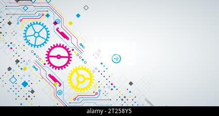 Abstract technological background with various elements. CMYK concept. Vector Stock Vector