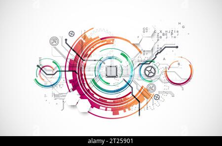 Abstract background. Scientific and technological concept with the use of technical elements formed in the shape of a circle. Vector Stock Vector