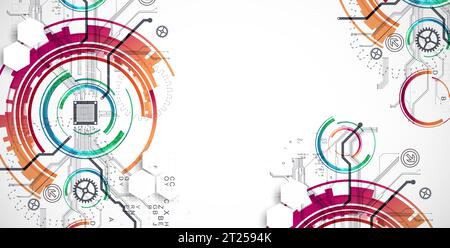 Abstract background. Scientific and technological concept with the use of technical elements formed in the shape of a circle. Vector Stock Vector