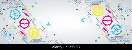 Abstract technological background with various elements. CMYK concept. Vector Stock Vector
