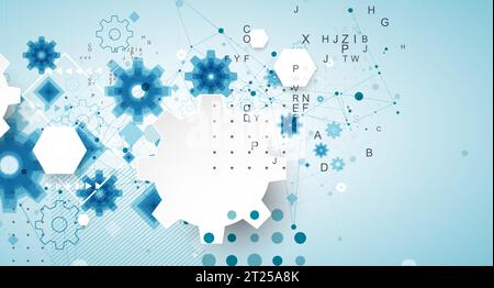 Abstract  technological background  with cogwheels and plexus effect. Vector Stock Vector