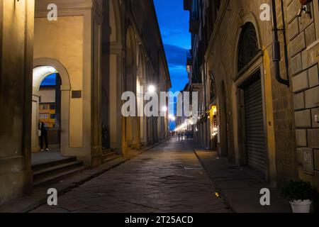 Dark alley at night in Florence, Italy. Stock Photo