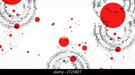 Halftone theme vector. Science abstract background with connecting dots and lines. Stock Vector