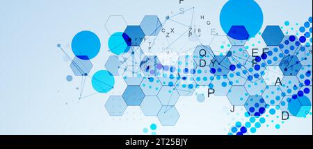 Abstract hexagon background with plexus effect and letters for design works. Vector Stock Vector